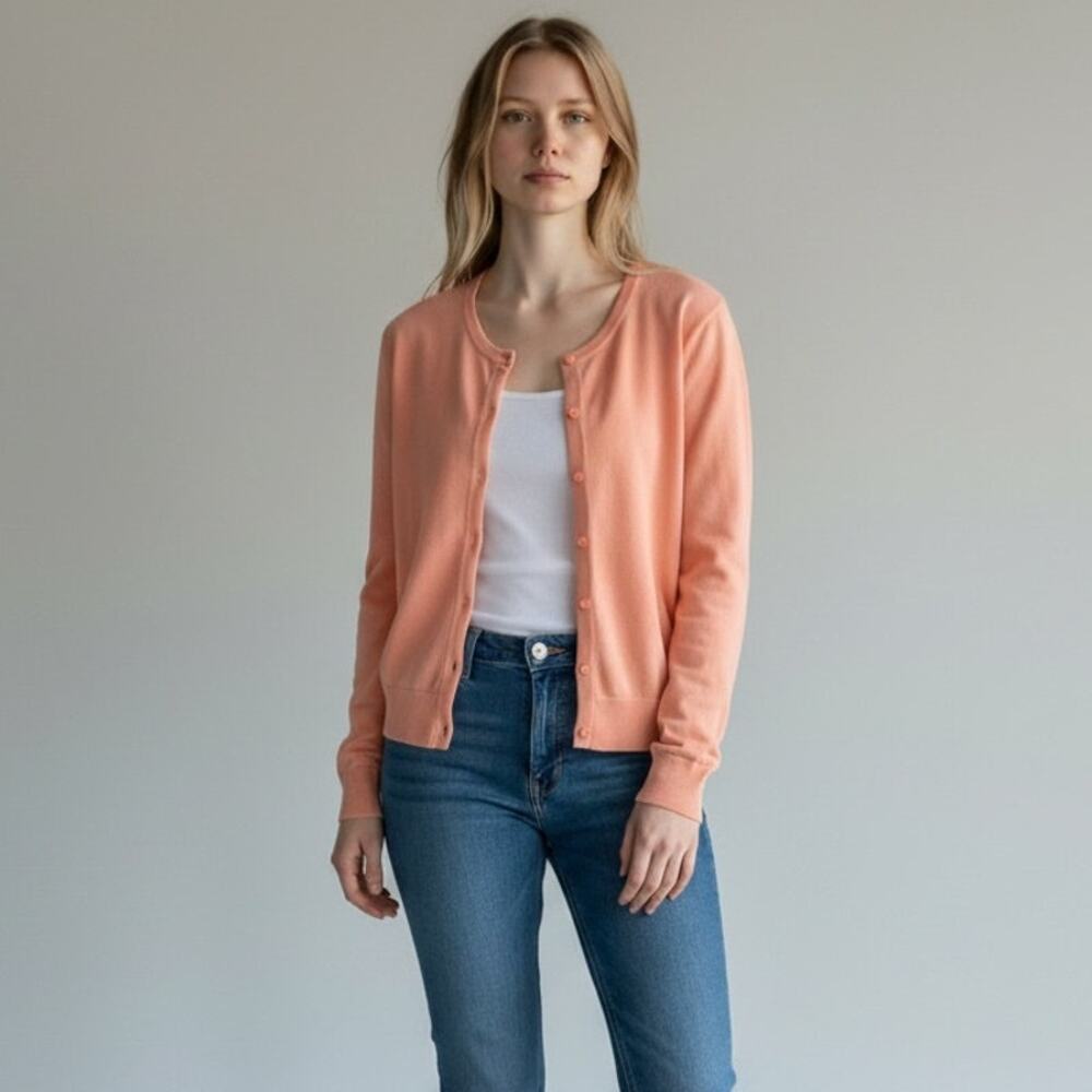 Ann Taylor Factory Cotton Cardigan Sweater NWT Women's Sz M Peach Long Sleeve